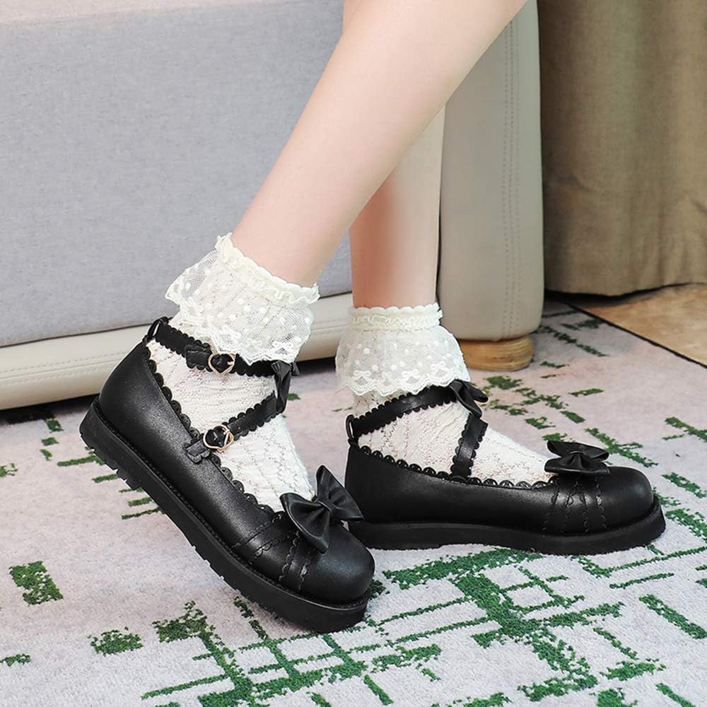 Amazon Nonbrand Kosekoci ゴスロリ靴 ぺたんこ パンプス ストラップ レディース おでこ靴 リボン 子供靴 パンプス