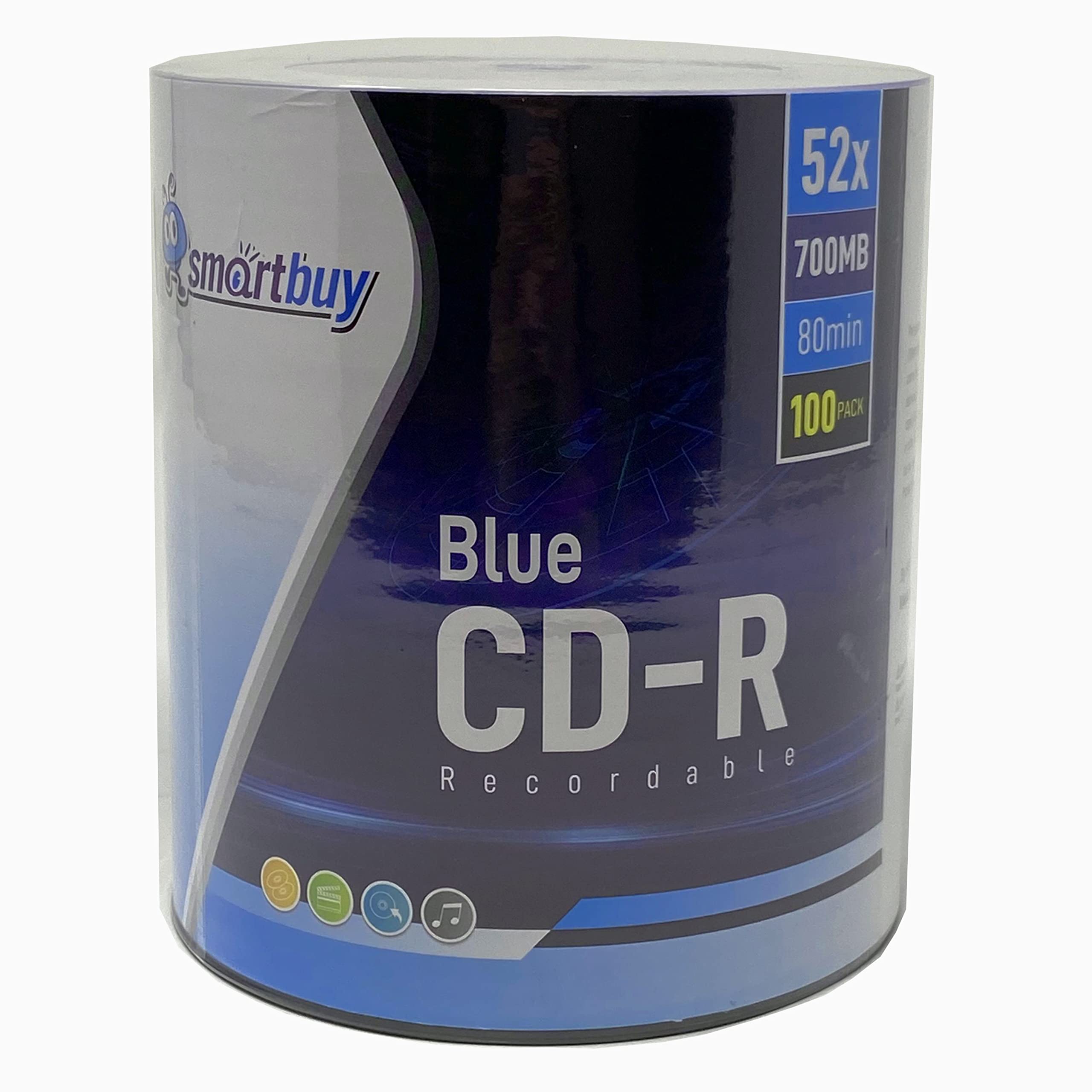 Photo 1 of 100 Pack Smartbuy Super Blue CD-R 52X 700MB/80Min Cyanine Dye Branded Logo Blank Recordable Disc