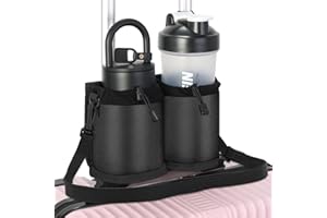 XBAGSJ Extra Luggage Cup Holder Free Hand Drink Caddy for Suitcases to Travel and Business Trip,Travel Must Haves for Men & Women,Holds Two Coffee Cups,Passport,Flight Attendant Essential Organizer-Black