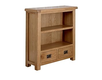 Worcester Oak Small Low Bookcase 2 Shelves 2 Drawers Storage