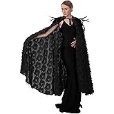 FURPHI Women's Cloak with Feather Collar Gothic Vampire Witch Cape Halloween Cosplay Costume