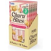 INABA Churu Bites Soft &amp; Chewy Cat Treats, Tuna Salmon, 18ct | Immune support, 72% moisture, Low calorie, Pill-friendly center, Grain-free, Preservative-free, 18 x 0.35 oz tubes
