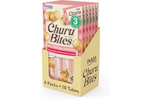 INABA Churu Bites for Cats, Soft/Chewy Baked Chicken Wrapped Churu Filled Cat Treats with Vitamin E, 0.35 Ounces per Tube, 18 Tubes Total (3 Tubes per Pack), Tuna with Salmon Recipe
