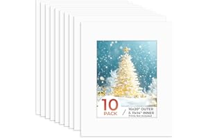Frametory, 16x20 Photo Mat with White Core Bevel Edge 10.5x13.5 Openings, Acid Free Framing Matte for 11x14 Pictures, 4-ply Thick White Paper Mats Pack of 10
