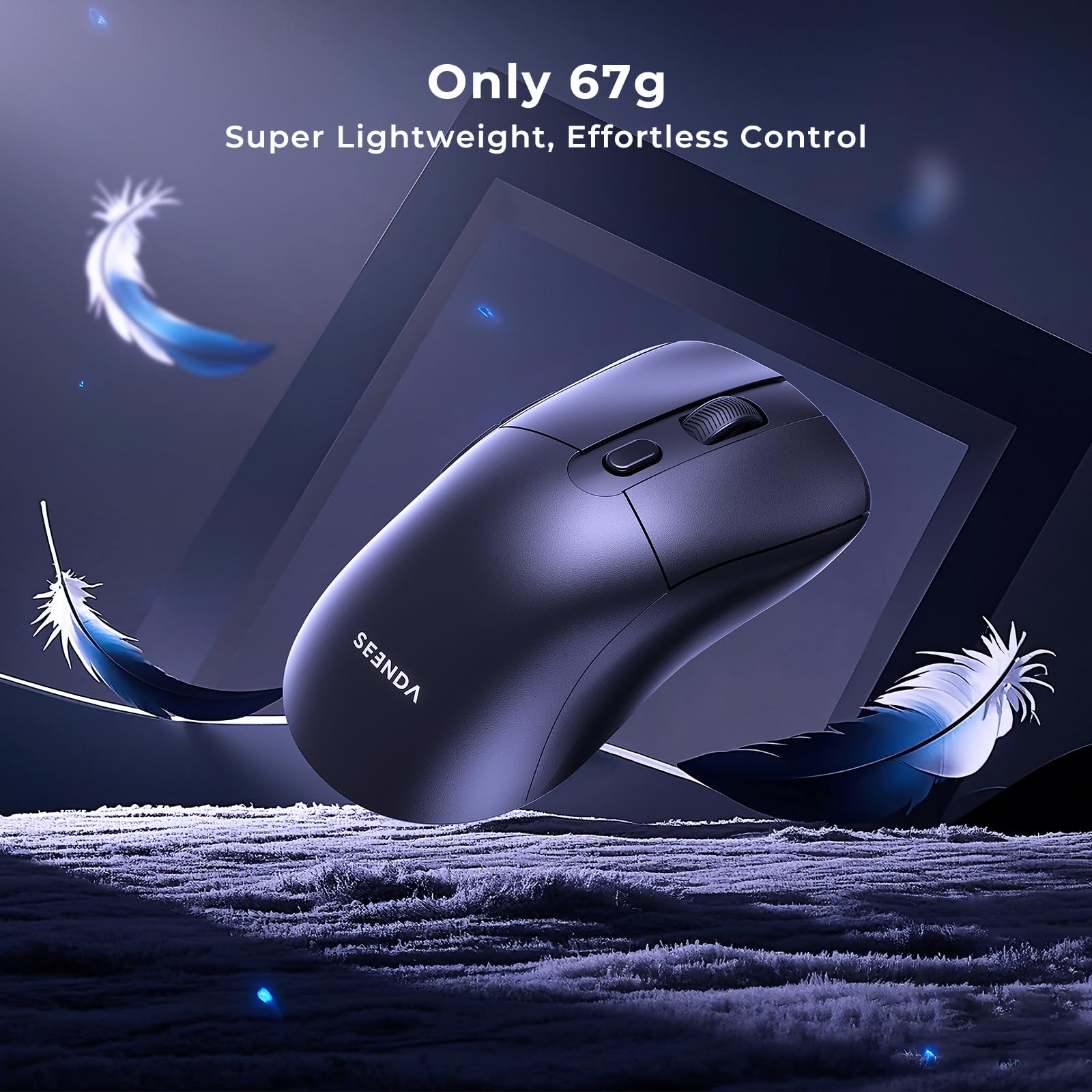 seenda Wireless Gaming Mouse, USB C Mouse, Web-Based Driver, 18000 DPI, 67g Lightweight, 6 Programmable Buttons, Type-C Rechargeable Mouse Gamer for PC/Laptop/Mac - Black