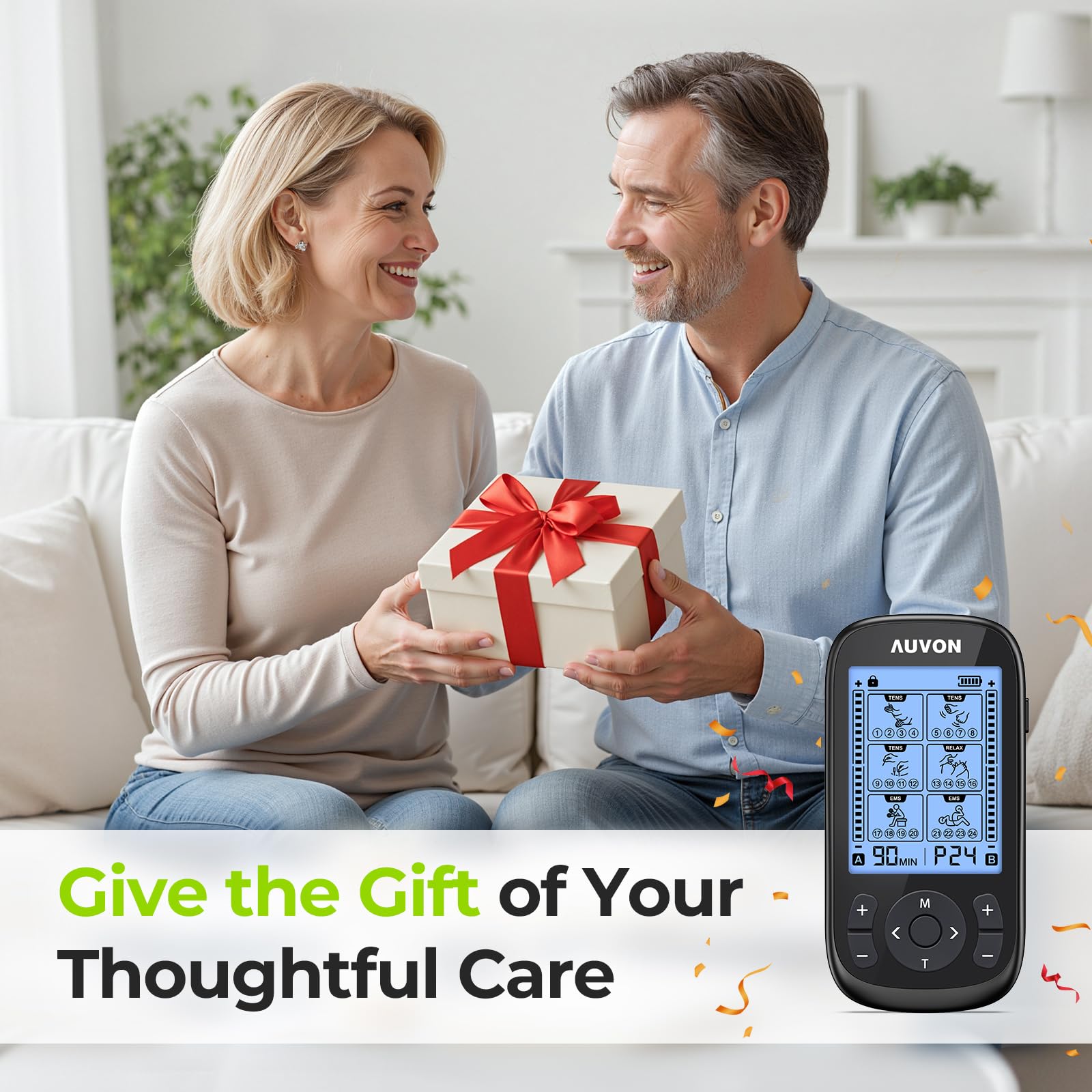 AUVON 3-in-1 TENS Unit Muscle Stimulator, EMS Massage Machine with 40 Intensities for Gradual Shoulder, Sciatica, Back Pain Relief, 24 Modes Rechargeable Electronic Pulse Massager with 12 TENS Pads