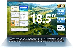 Naclud 18.5 Inch Laptops with 16GB RAM 1024GB SSD Ordinateur Portable, 1 Year Office 365, Celeron Quad-Core, Windows 11 Pro, 
