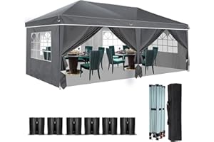 SNENBLUME Heavy Duty Pop Up Canopy, Carport Canopy with UV Protection, Waterproof Fabric, Adjustable Heights, and Easy Assembly – Ideal for Outdoor Events, Camping, and Carports (10 x 20) (Grey)