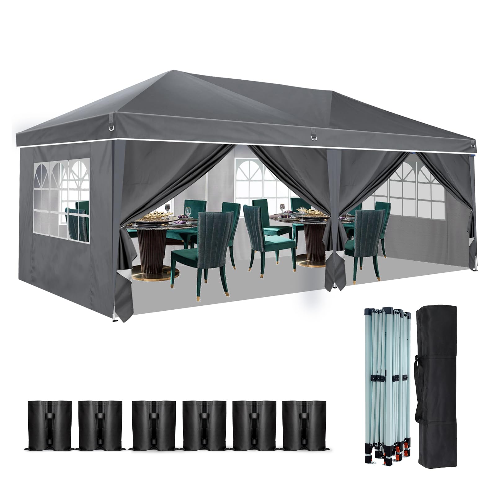 Photo 1 of *****HOLES AND BENT POLES****Heavy Duty Pop Up Canopy, Carport Canopy with UV Protection, Waterproof Fabric, Adjustable Heights, and Easy Assembly – Ideal for Outdoor Events, Camping, and Carports (10 x 20) (Grey)