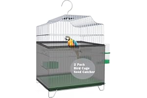 LWFCOEE Bird Cage Seed Catcher, 2 Pack Birdcage Skirt Guard, Adjustable Soft Nylon Mesh Bird Cage Netting Cover for Round Square Medium Bird Cages Circumference 40-60 Inch, Black