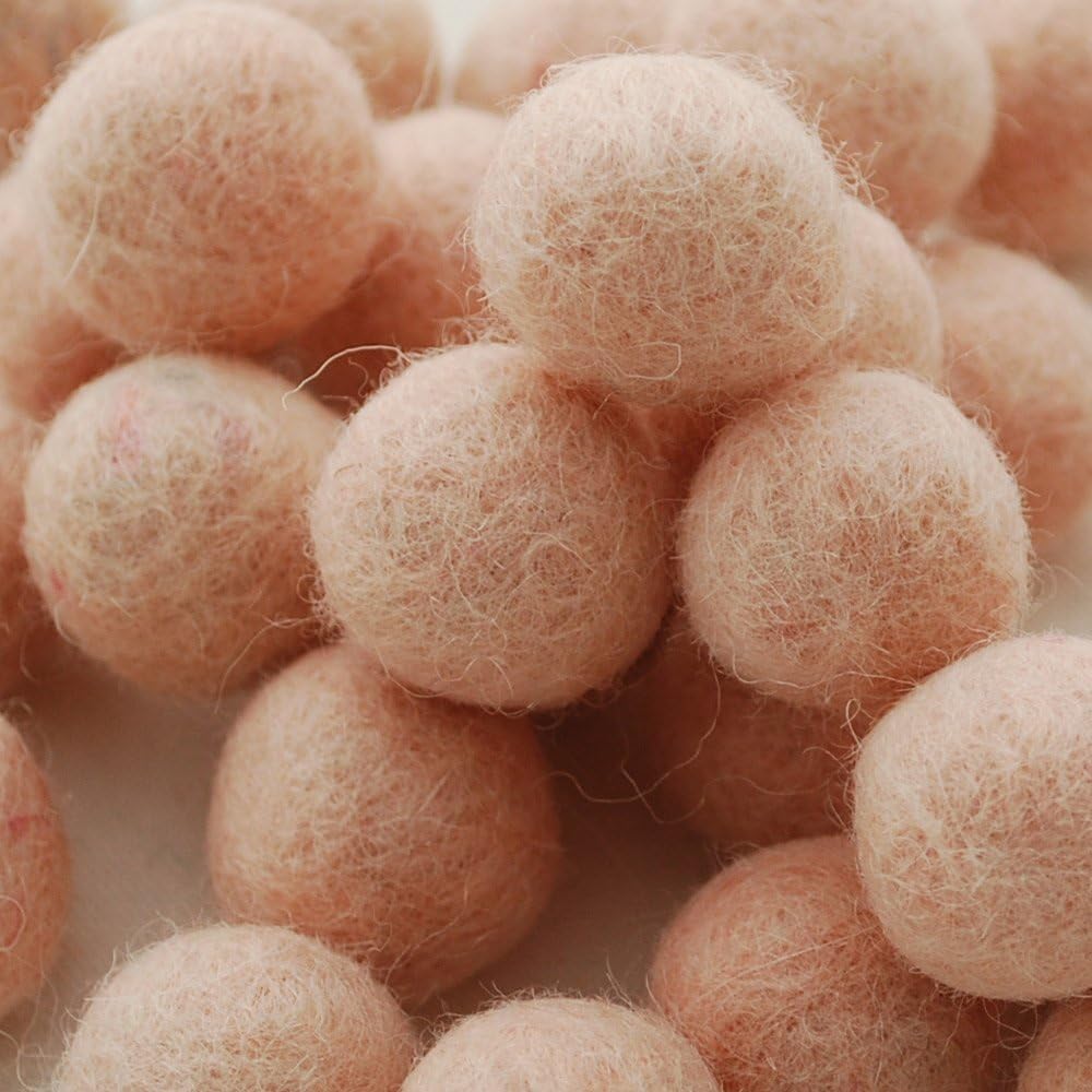 100% Wool Felt Balls - 2.5cm - 100 Felt Balls - Light Peach Pink