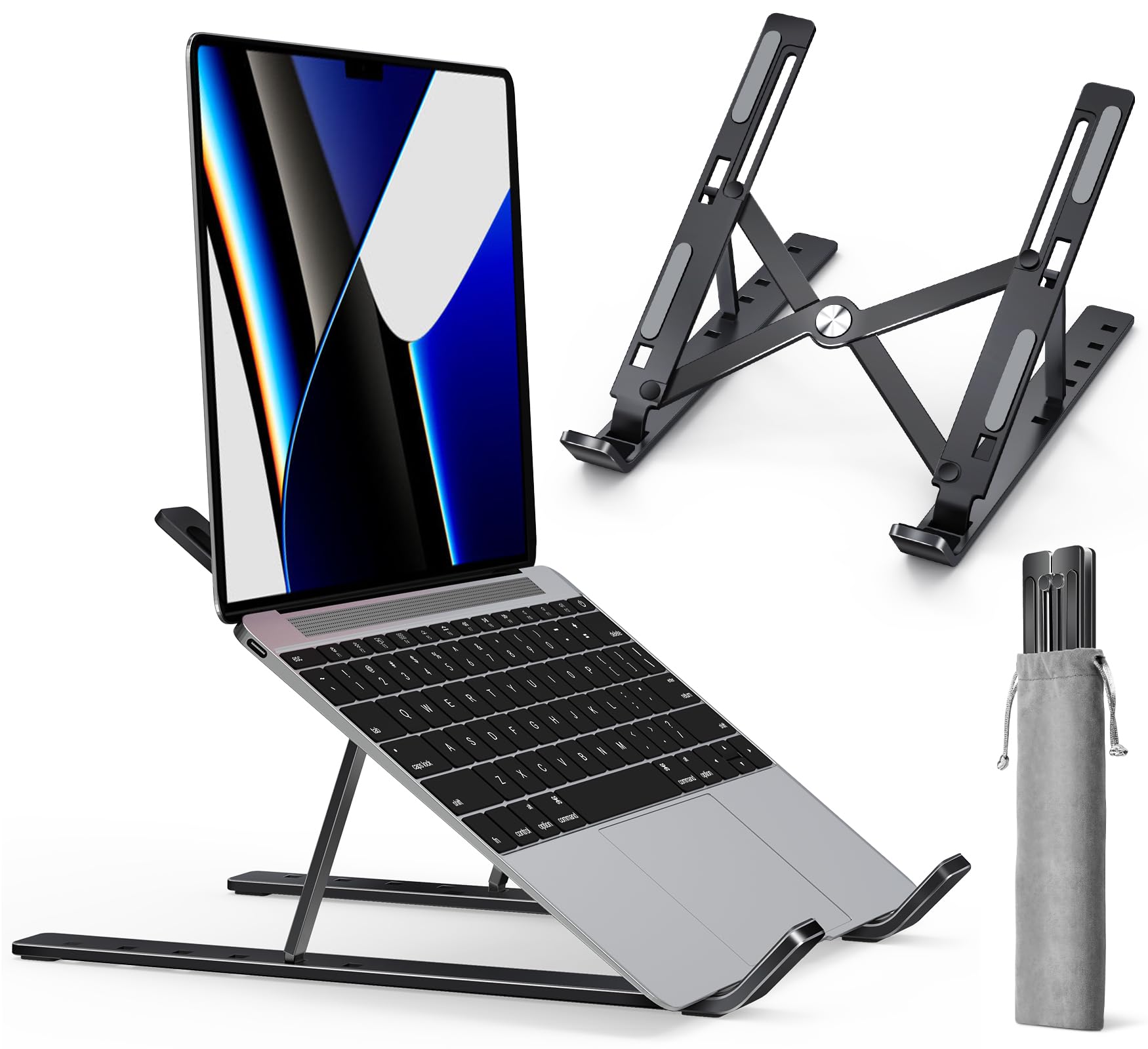 Ivoler Adjustable Laptop Riser - Aluminum Ergonomic Foldable Portable Tablet Holder Desk Stand for MacBook, Lenovo, Dell, HP, More 10-15.6” Laptops - Black