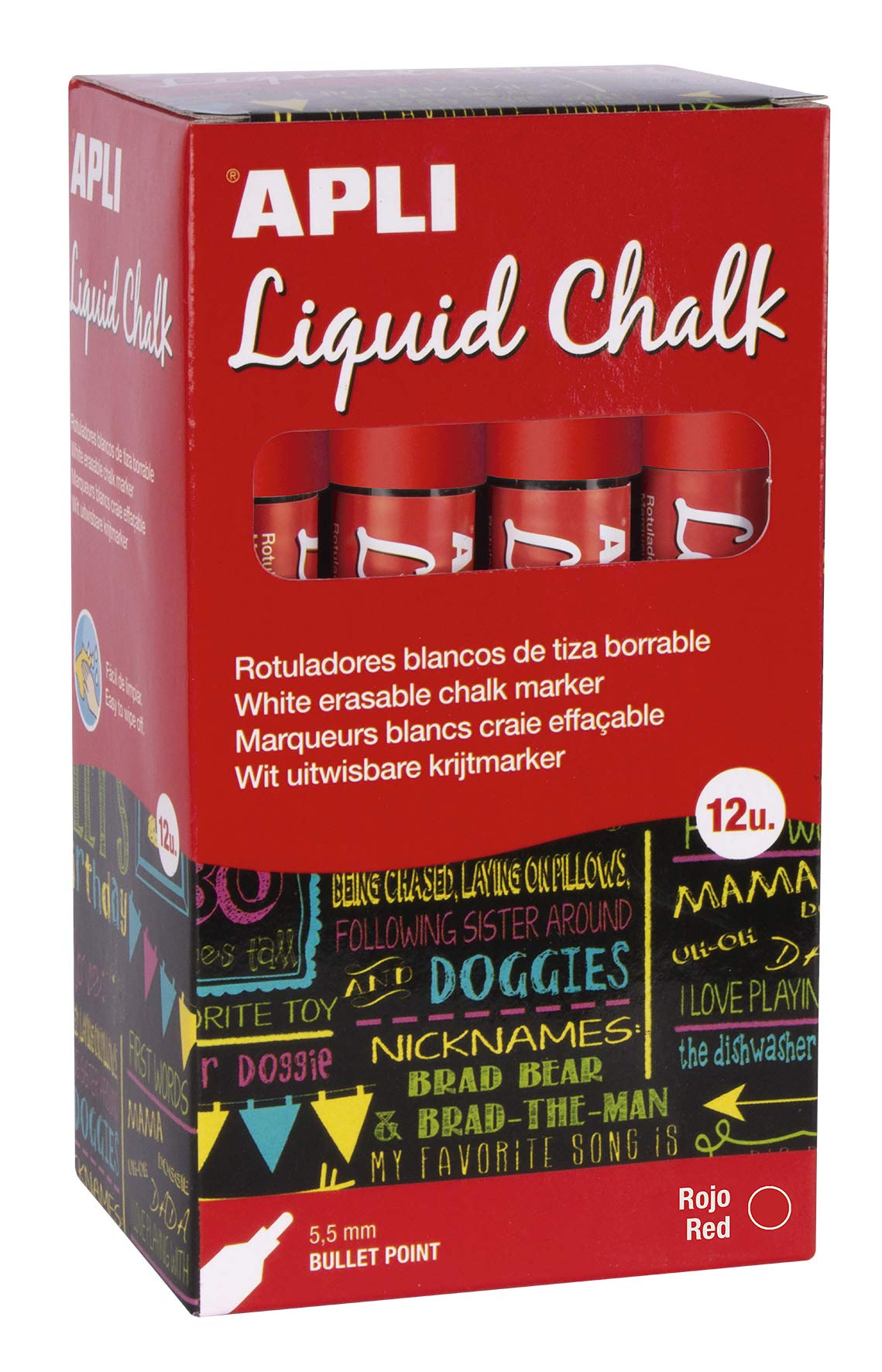 Liquid Chalk Marker Bullet Tip 5.5 mm Red Pack of 12