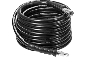 YAMATIC 3/8" Pressure Washer Hose 50FT with Stainless Steel Quick Connector, 5000PSI Rubber Power Washer Replacement Hose, Steel Wire Braided, Compatible with Simpson, Craftsman, Champion