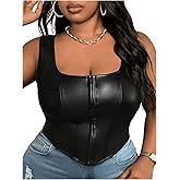 Floerns Women's Plus Size Leather Sleeveless Corset Tops Asymmetrical Hem Tank Top