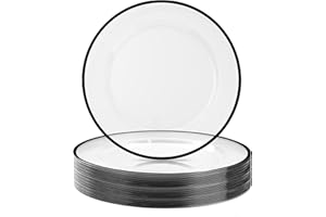 BESTSTAR 12 Inch Disposable Decor Charger Plates, 50 Pack Plastic Clear Plates with Gold Rim, Perfect Table Decor for Party, 