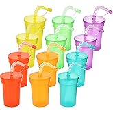 Haundry 12 Pack Kids Party Cups with Lid and Straws, Colorful Plastic Sipper Party Favors Cups for School Events and Birthday Celebrations Supplies
