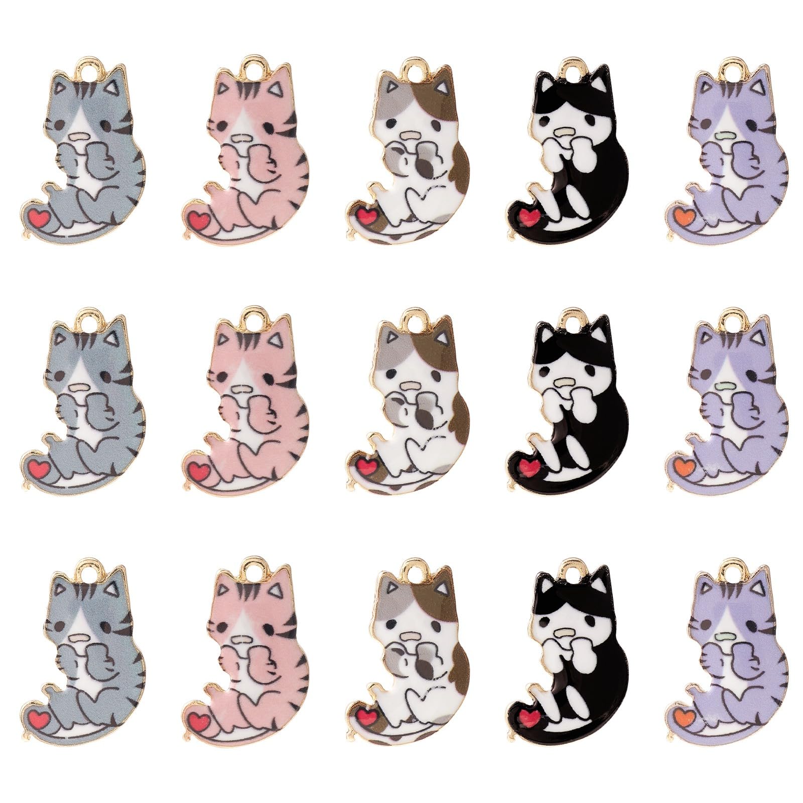 Stiesy 25Pcs 5 Styles Enamel Cat Charms Pendants Colorful Kitten Charms Cute Animal Dangle Charms for DIY Crafts Bracelet Jewelry Making