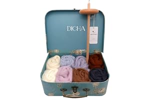 DICHA 3 Inch Drop Spindle Kit- High Low Whorl Wooden Spindles with 8 Oz Merino Wool/Top and Instructions-Weaving Spinning Wheels for Beginners-All in A Gift Box-Perfect Spinner Gifts