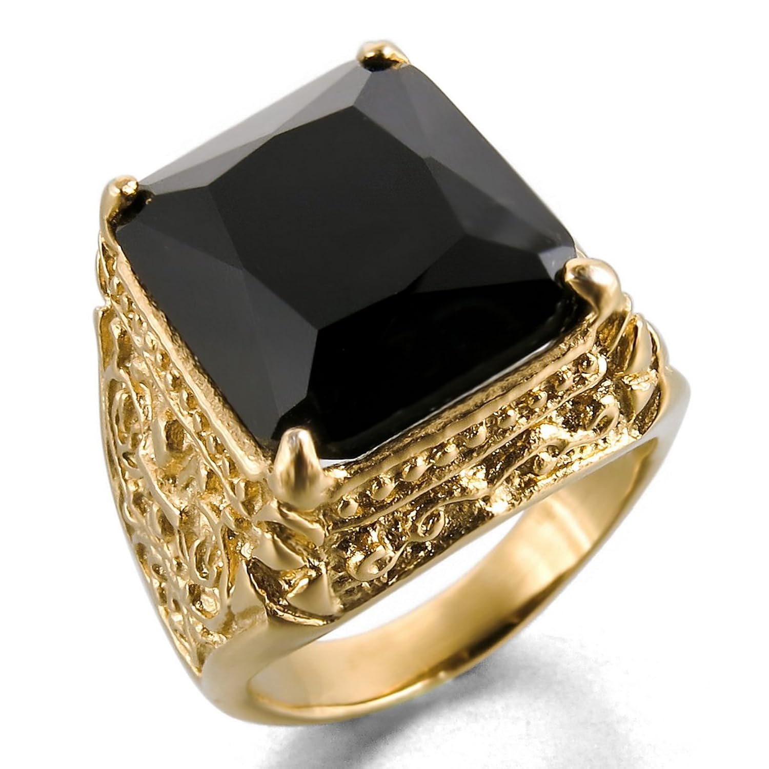 MunkiMix Acero Inoxidable Vidrio Glass Anillo Ring Oro Dorado Tono Negro La