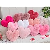 Liliful 12 Pcs Heart Pink Pillows Valentine's Day Faux Rabbit Fur Heart Pillows 11.8 x 11 Inch Cute Soft Throw Couch Cushion for Bed Sofa Decorative Room Decor(Classic Colors)