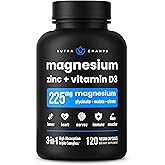 NutraChamps Magnesium Zinc & Vitamin D3 Supplement - Most Bioavailable Forms; Magnesium Glycinate, Malate, Citrate - Bone, Muscle & Heart Health, Immune Support - 120 Vegan Capsules