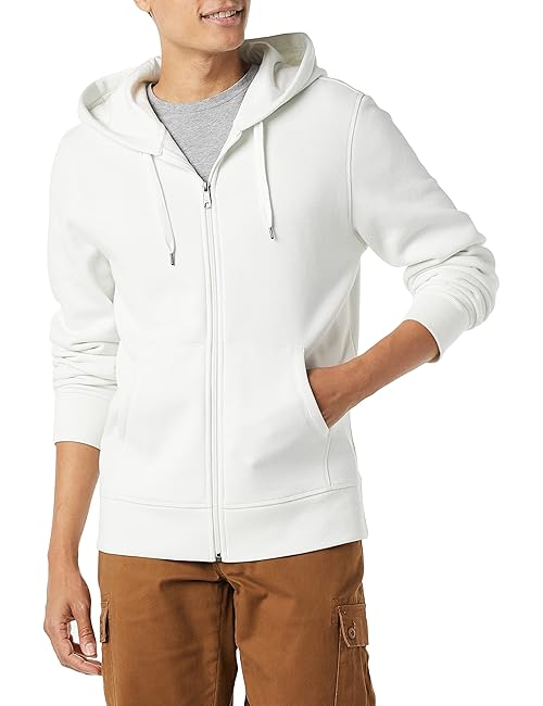 Amazon Essentials Men's Full-Zip Fleece Hoodie (Available in Big & Tall), White, X-Small