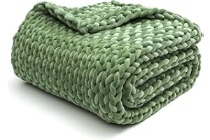 YnM Velvet Knitted Weighted Blanket, Hand Made Chunky Knit Weighted Throw for Sleep, Stress or Home Décor, Rest and Relax in Style Weighted Blankets (Avocado Green, 50''x60'' 10lbs)