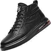 Gomehui Mens High Top Shoes Black Lace Up Leather Boots Casual Leather Oxford Sneaker Boots Round Toe Zipper Boots for Men