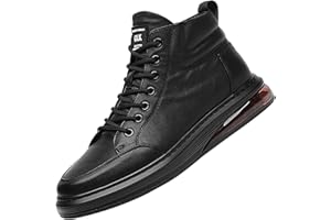 Gomehui Mens High Top Shoes Black Lace Up Leather Boots Casual Leather Oxford Sneaker Boots Round Toe Zipper Boots for Men