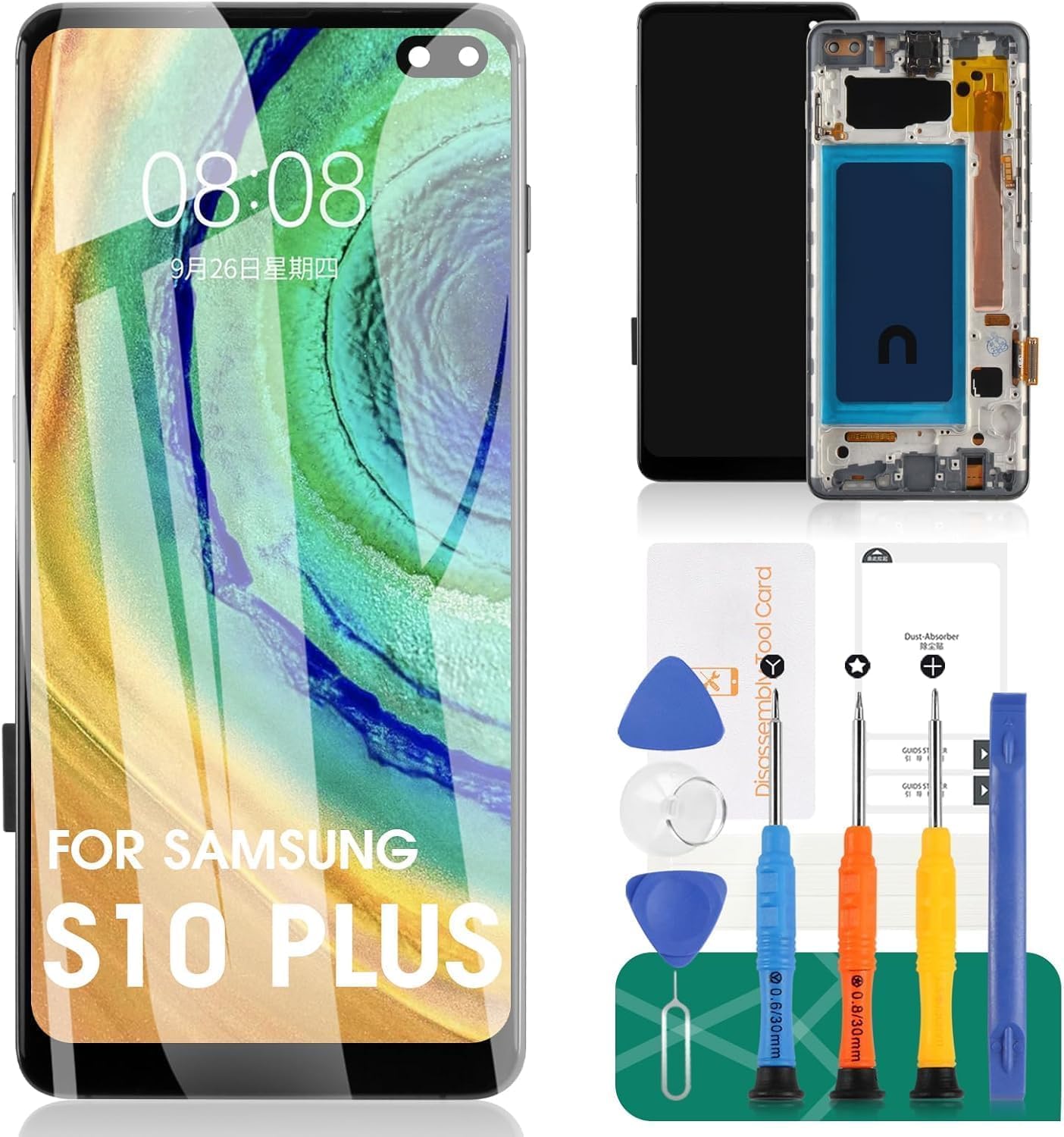 Photo 1 of TFT for Samsung S10 Plus LCD Screen Replacement for Galaxy S10 Plus Display for Galaxy SM-G975F, SM-G975U, SM-G975W Digitizer Touch Screen with Frame (Black,Without Fingerprint)