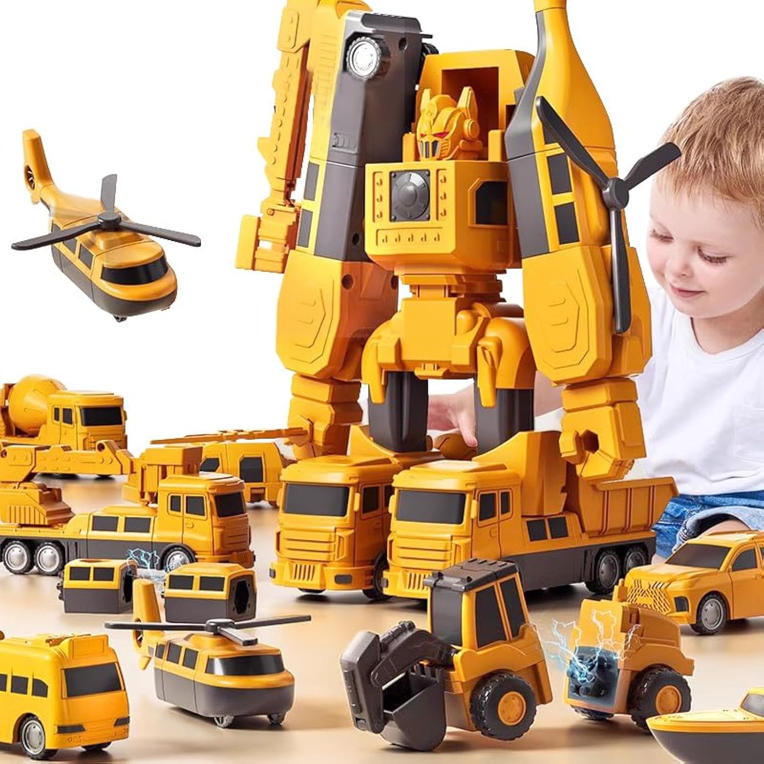 Photo 1 of Gzsbaby Transforming Robot Toys Set for Boys, 6 in 1 Magnetic Construction Trucks Transform Robot Play Vehicles with Storage Box (Construction Toys)