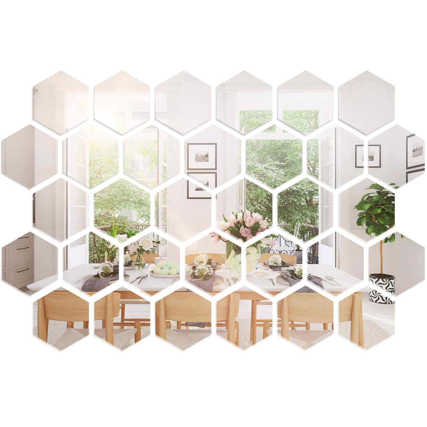 32 Pieces Removable Acrylic Mirror Setting Wall Sticker Decal for Home Living Room Bedroom Decor (Hexagon, 32 Pieces)