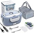 Electric Lunch Box Food Heater, 3 in 1 Ultra Quick Heated Lunch Boxes for Adults, 12V/24V/110V Portable Food Warmer for Car/Truck/Office With Fork Spoon and Insulated Carry Bag