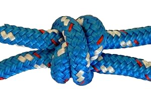 CBKnot Premium 1/4" Double Braid Polyester Rope for use in Sailing, Yachting, Equine, Rigging and More (Blue with White/Red Tracer, 1/4" x 200ft.Hank)