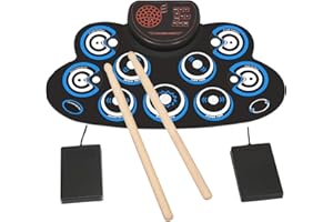 PENGDA Electronic Drum Set Kids Foldable Practice Drum Pad Rechargeable Drum Kit, Built in Speakers Foot Pedals,Drum Sticks, Birthday Gift for Beginners (Blue)