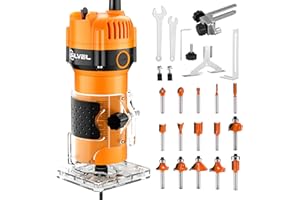 SILVEL Wood Router, 800W Wood Routers for Woodworking, 6.5Amp 1.25HP Hand Wood Router Tool, 30000R/MIN Compact Edge Trimmer with 15 1/4" Router Bit Set, Orange
