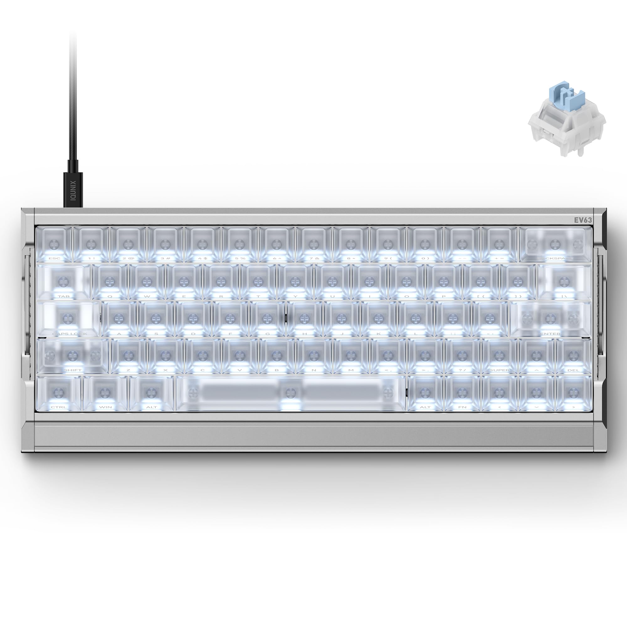 IQUNIX EV63 Hall Effect Gaming Keyboard 60% | Magnetic X Ultra Switch, 0.01mm Rapid Trigger, 0.125ms Latency, 8kHz Polling, Adjustable Actuation, CNC Aluminum for FPS(Silver Knight)