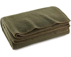 Olive Drab Green Warm Wool Fire Retardant Blanket, 66" x 90" (80% Wool)-US Military Style