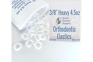 3/8 Inch Orthodontic Elastic Rubber Bands - 100 Pack - Clear Latex Free, Heavy 4.5 Ounce Small Rubberbands, Braces, Dreadlocks Hair Braids , Tooth Gap, Packaging, Crafts - Sonic Dental Supply - Made