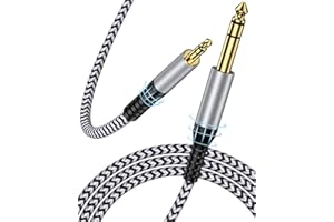 AILKIN 6.35mm to 3.5mm Audio Cable, Braided 1/4" TRS Male to 1/8" Male Adapter Cord, 6.6FT Bidirectional Stereo Aux for iPhone Electric Guitar Headphone Speaker Piano Amplifier Home Theater Mixing Console