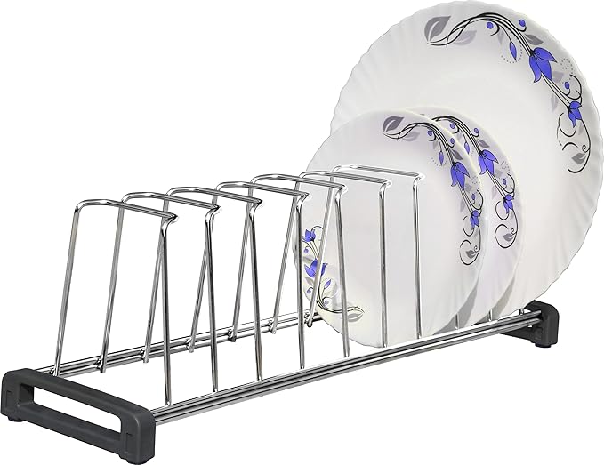 Plantex Premium Stainless Steel Thali Stand/Plate Holder/Dish Rack/Stand/Utensil Rack Chrome