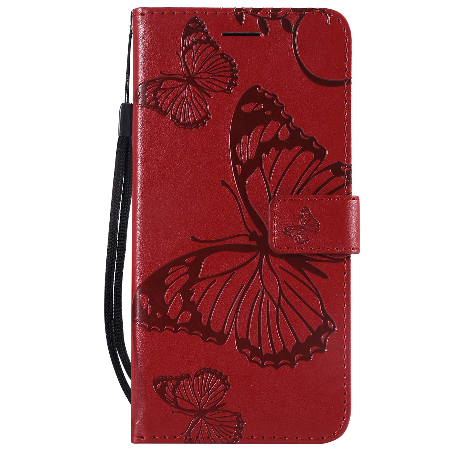 Thoankj Samsung Galaxy A50 2019 Case, PU Leather Flip Notebook Wallet Case Butterfly Embossed with Kickstand Credit Card Slot Holder TPU Bumper Folio Protective Cover for Samsung Galaxy A50 Red