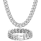 Saintda Cuban Link Chain and Bracelet Set for Men Women Iced Out Diamond Gift for Boys Hip Hop Rapper Jewelry