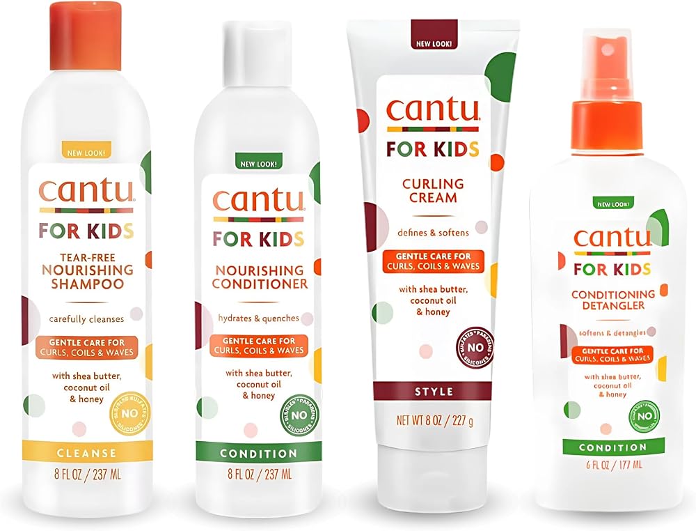 Cantu Kids Gentle Care Hair Set Shampoo Conditioner Detangler Custard