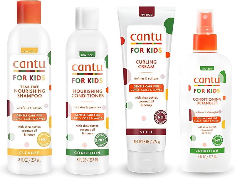 Cantu Kids Gentle Care Hair Set Shampoo Conditioner Detangler Custard