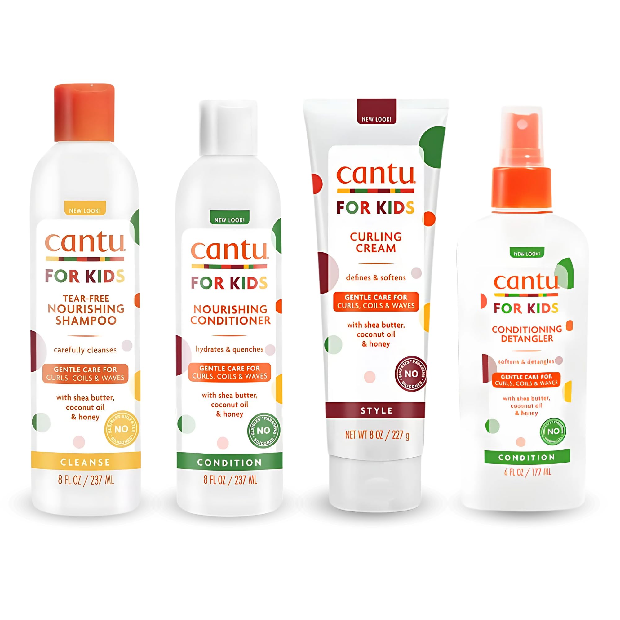 Cantu Care For Kids Gentle Care for Textured Hair - Shampoo + Conditioner + Detangler + Styling Custard (SET OF 4)