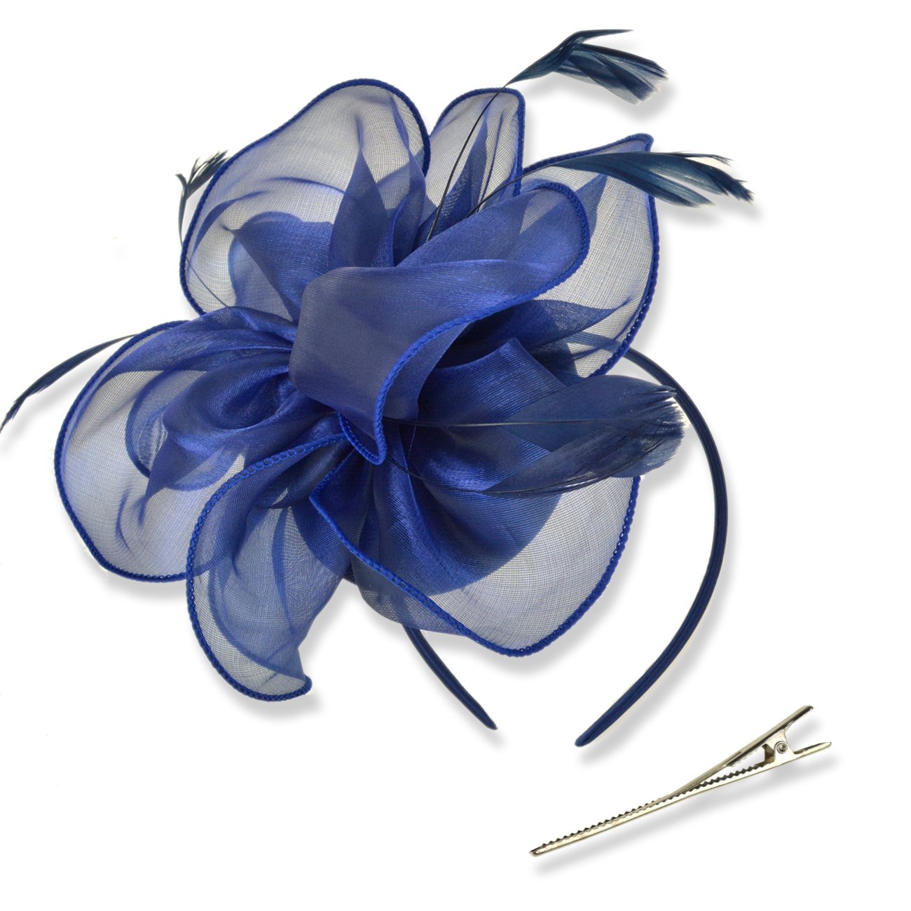 DRESHOW Fascinators Hat for Women Cocktail Tea Party Headwear Flower Mesh Ribbon Feathers Headband