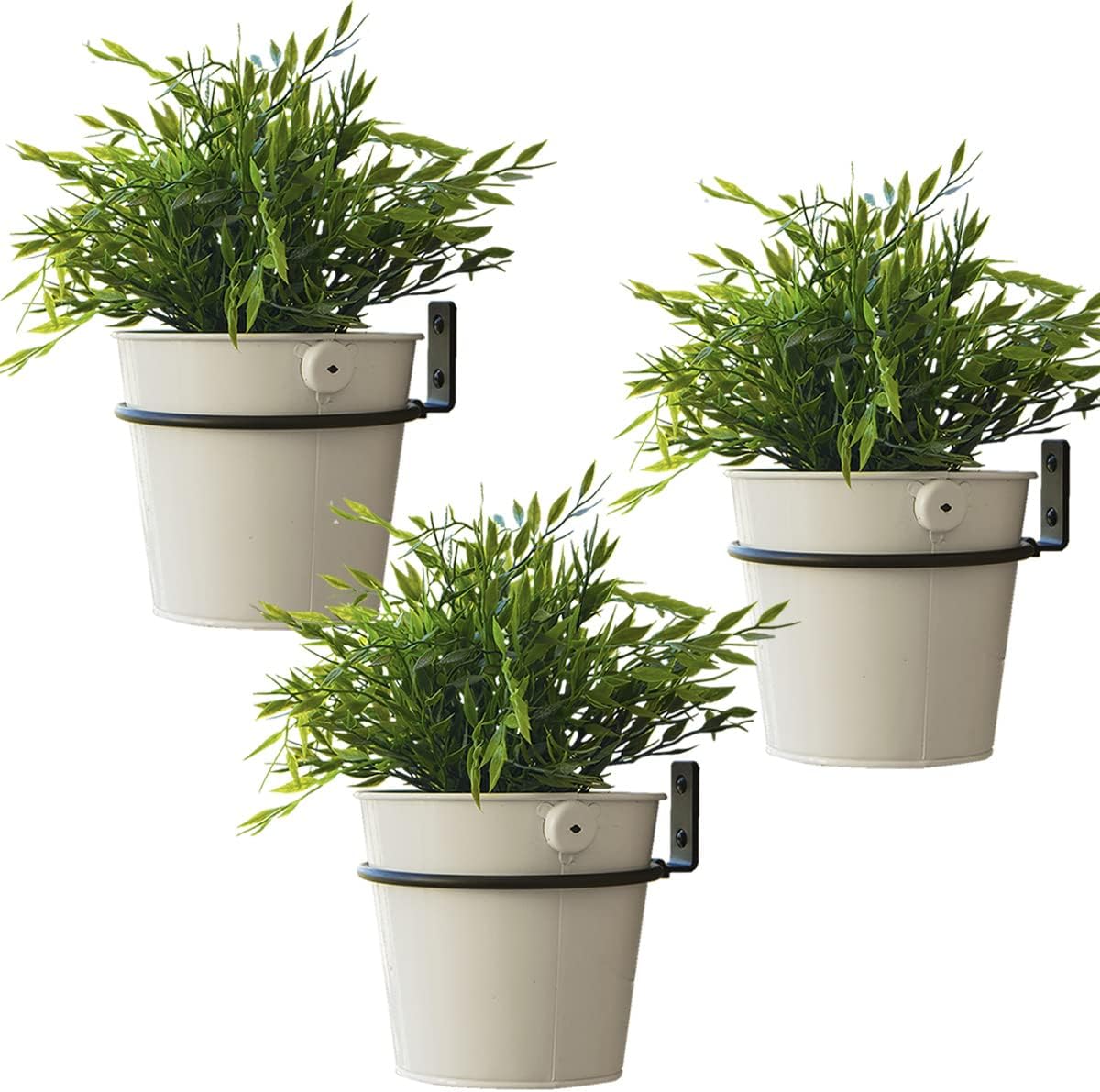 Outdoor Hanging Brackets - ORZ 6 Inch Flower Pot Holder Ring, Set of 3 Pot Wall Mounted Metal Planter Hanger, Collapsible Bracket, Iron Black