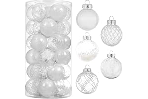 CristBest 30ct Christmas Ball Ornaments-60mm/2.36" Shatterproof Clear Plastic Xmas Balls Baubles Set with Stuffed Delicate Sparkling, Hanging Christmas Tree Decorations (White)